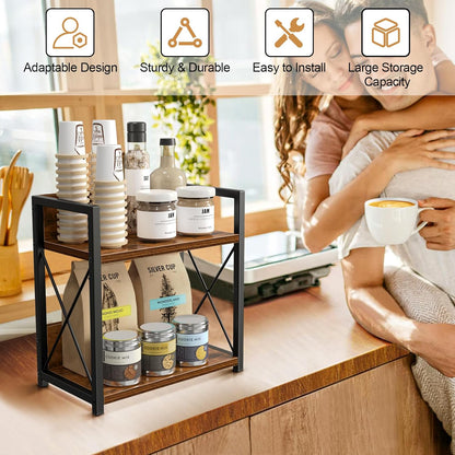 Giikin Countertop Shelf Organizer, 2 Tier Kitchen Spice Rack Organizer for Countertop, Wood Coffee Counter Shelf Organizer for Home (Bamboo, S)