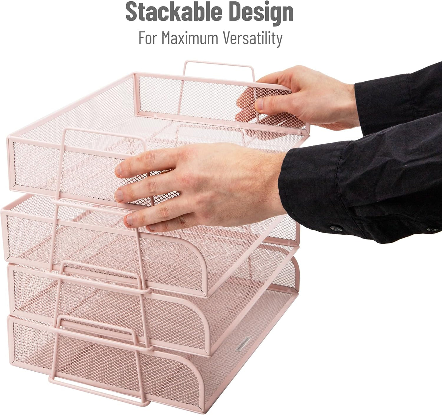 Mind Reader Stackable Paper Tray, Desktop Organizer, File Storage, Office, Metal Mesh, 4 Pcs., Black