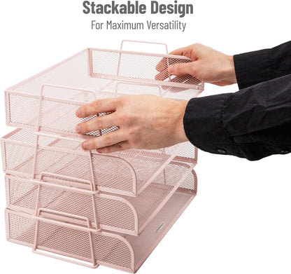 Mind Reader Stackable Paper Tray, Desktop Organizer, File Storage, Office, Metal Mesh, 4 Pcs., Black