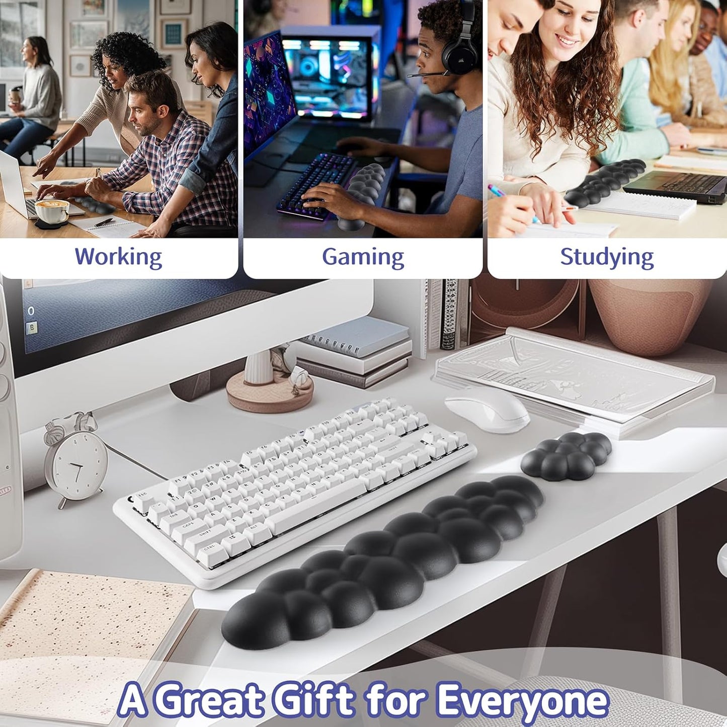 Sushret Cloud Wrist Rest Keyboard, Cloud Keyboard Wrist Pad Set with PU Leather Memory Foam, Cute Arm Rest for Palm Support, PC/Gaming Desk Accessories/Office Setup/Computer Hand Cushion - White