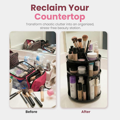 Masirs Small 360 Rotating Makeup Organizer - Mini Yet Spacious Cosmetic Storage Solution with Multiple Compartments - The Perfect Spinning Make-Up Caddy for Vanity or Bathroom Counter (Round - Clear)