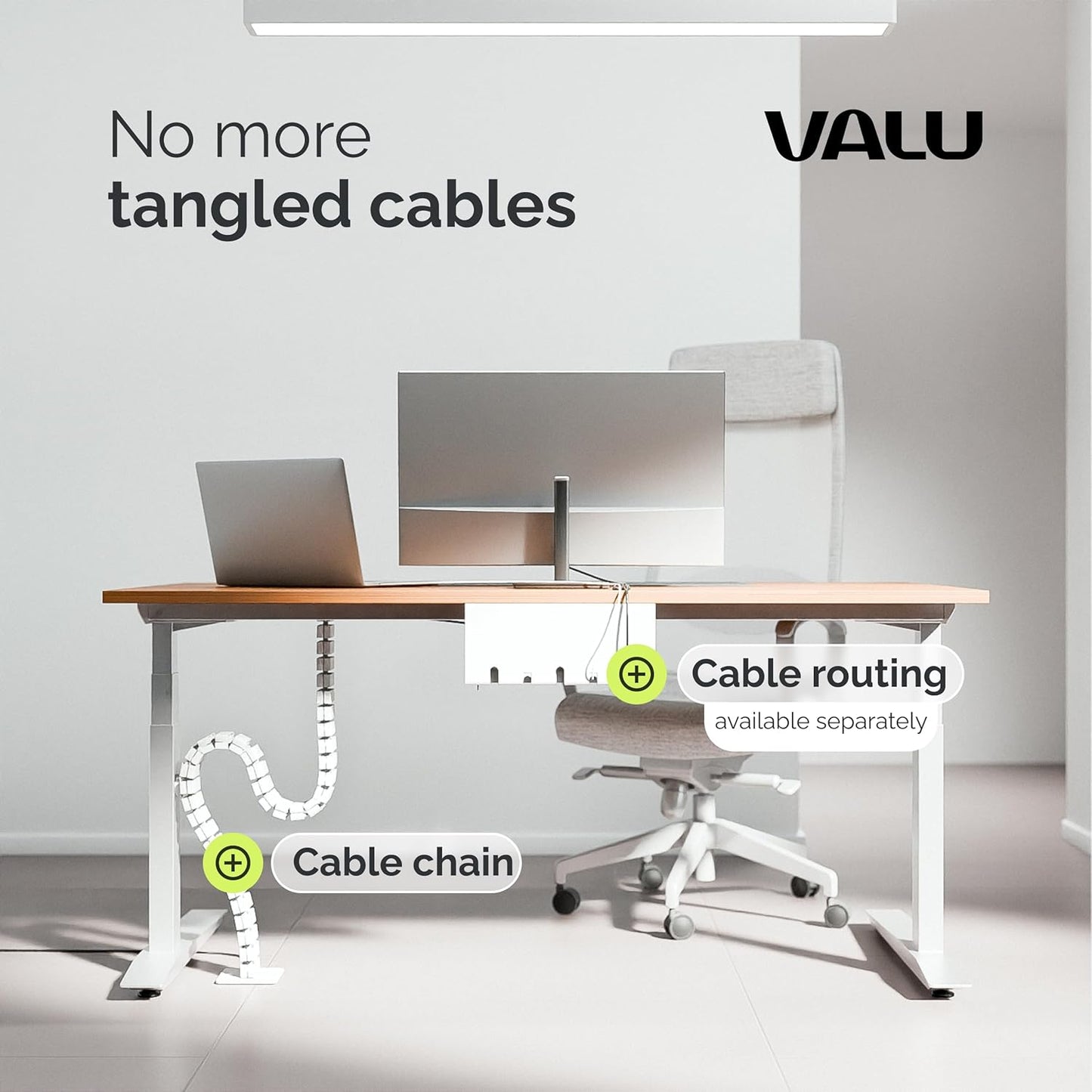 VALU Cable Management Spine – 49 Inch Cable Organizer for Height-Adjustable & Fixed Desks – Sturdy & Flexible with Magnetic Link – Cord Management System Under Desk with Steel Base & Non-Slip Pads