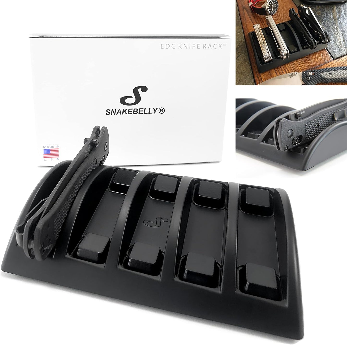 EDC Knife Rack - EDC Gear Organizer Tray - Holder for Knives & Accessories (Black)