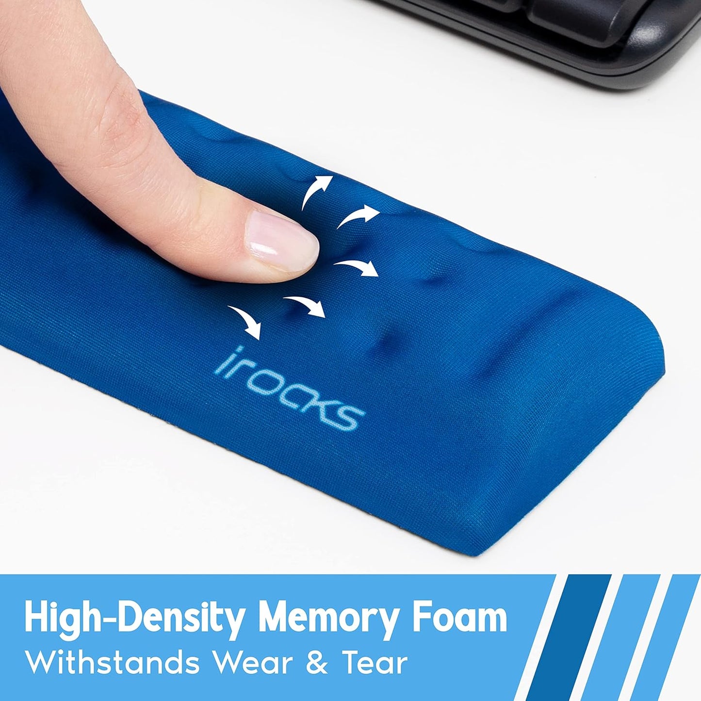 i-Rocks Memory Foam Keyboard Wrist Rest - Pain-Reducing Wrist Rest for Computer Keyboard - Non-Slip Rubber Base Wrist Rest - Cooling Keyboard Pad for Long Hours of Work, Studying, Gaming