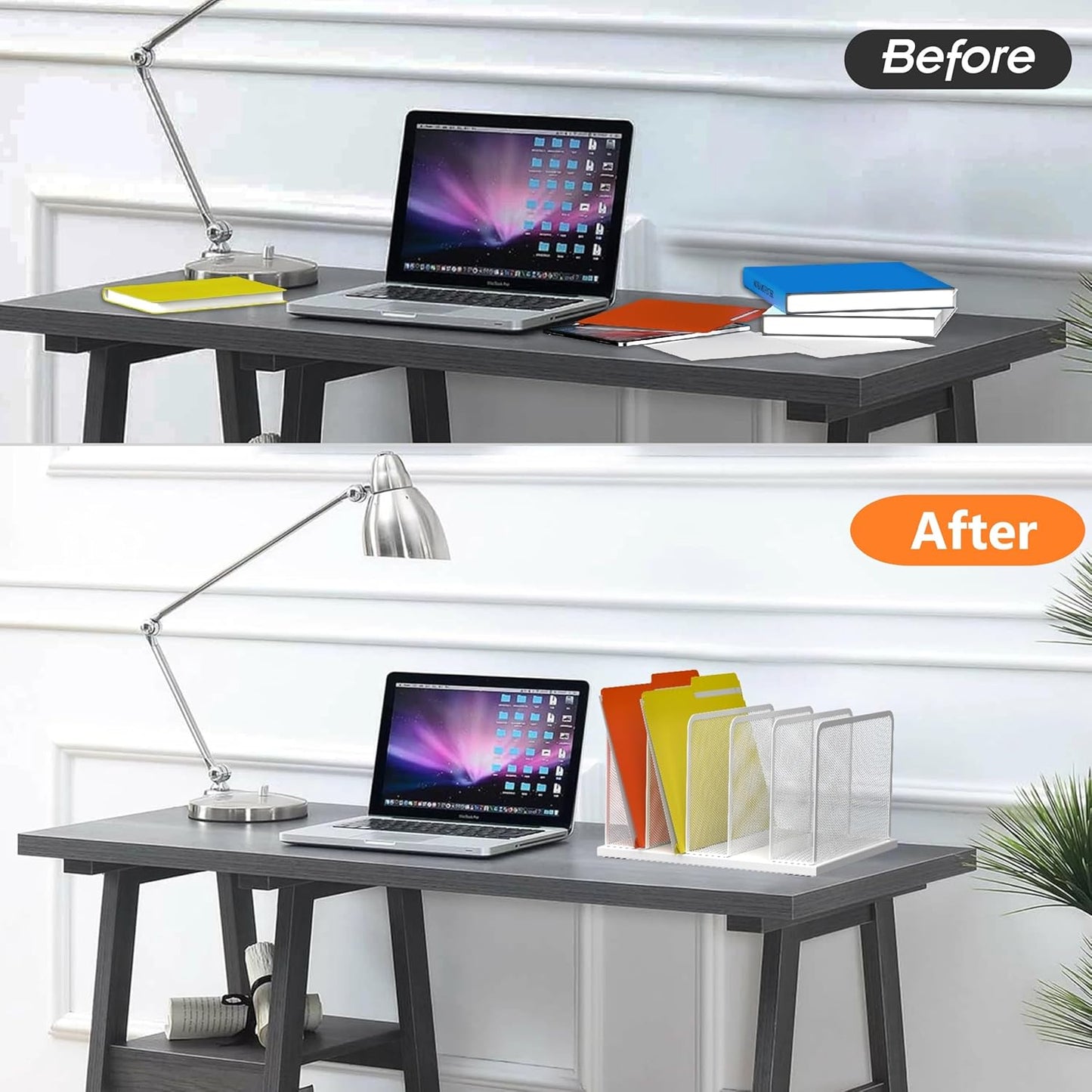 Kuntine.B Desk File Organizer 5 Sections Upright Mesh Desktop Organizer File Sorter Office Organization File Holder for Home, Office & Classroom