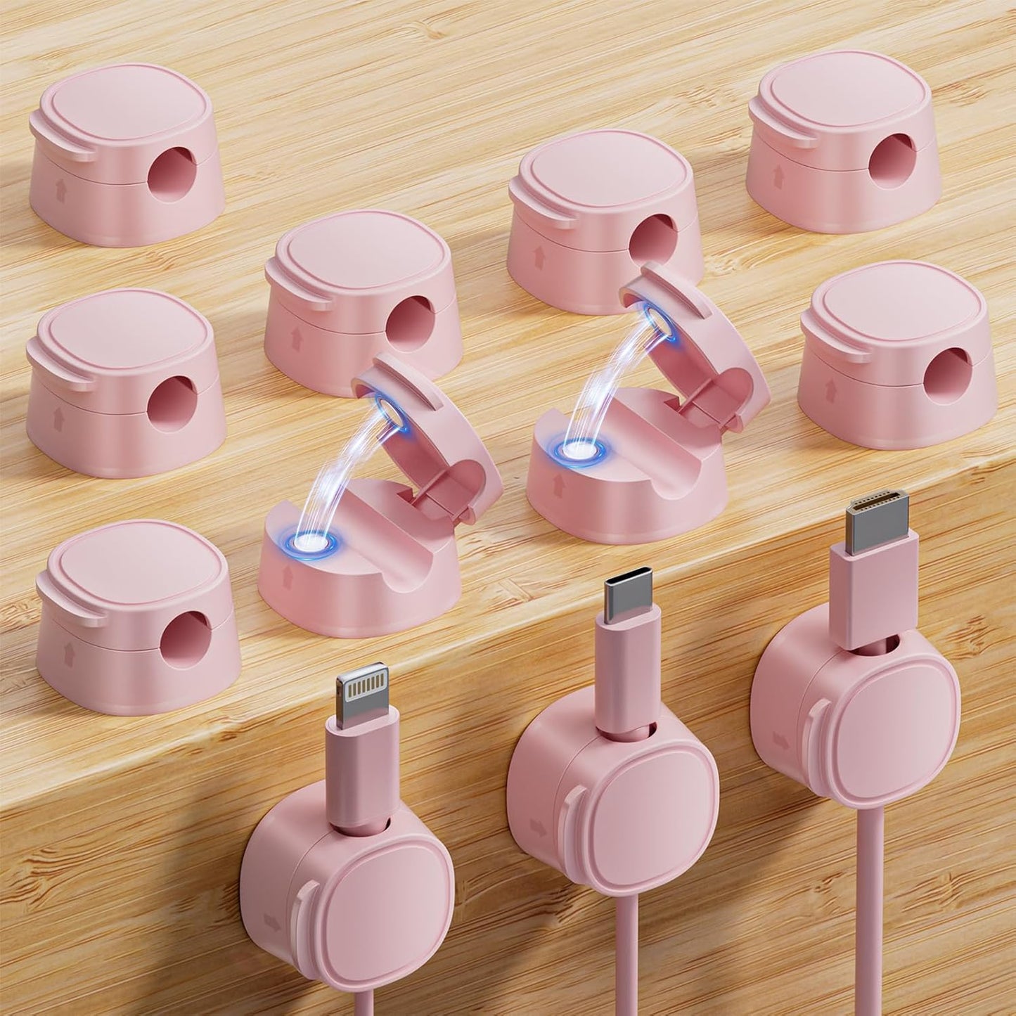 12 Pack Magnetic Cable Clips – [One-Snap Lock] Phone Cord Holder for Desk, Adhesive Magnetic Cord Organiser for Nightstand, Wall, Car – Under Desk Cable Management for Office, Home