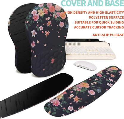 2-in-1 Ergonomic Set, Wave Rise Keyboard Wrist Rest and Massage Bulge Slope Mouse Pad Wrist Support, Cushion Memory Foam Integrated to Relieve Wrist Pain, Black