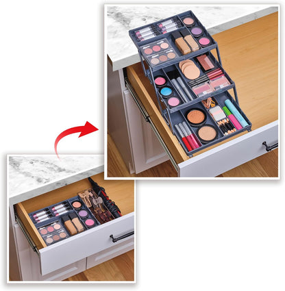Ontel Smart Drawer Organizer - Multi-level Jewelry Holder, Cosmetics Organizer, or Office Drawer Organizer with Adjustable Dividers for Organization and Storage, Fits Drawers 9.5"W x 7.5"L x 2.75"D