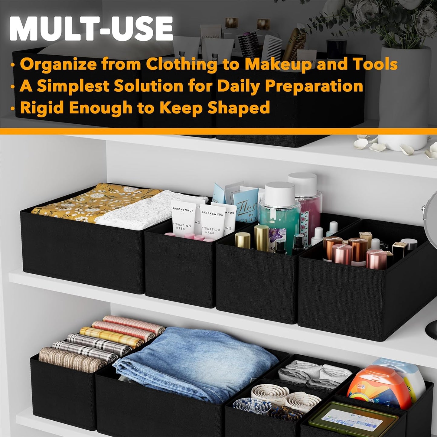 SpaceAid Drawer Organizer for Clothes, 18 Pack Dresser Drawer Organizer Bins, Closet Organizers and Storage Dividers for Clothing, Underwears, Socks (Beige)
