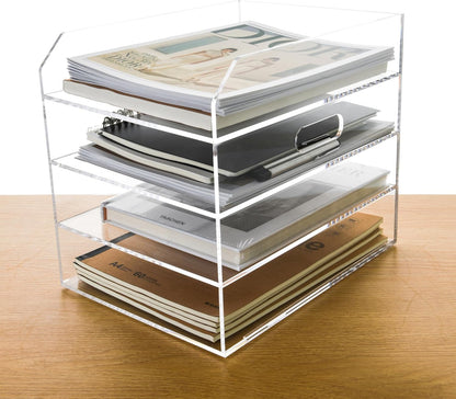 2-Tier Clear Acrylic Paper Trays, Desk File Organizer, A4 Paper Holder, Low-Profile Desk File Sorter for Office/Home, Clear Stackable Letter Tray for Bills, Crafts, Notebooks - Horizontal