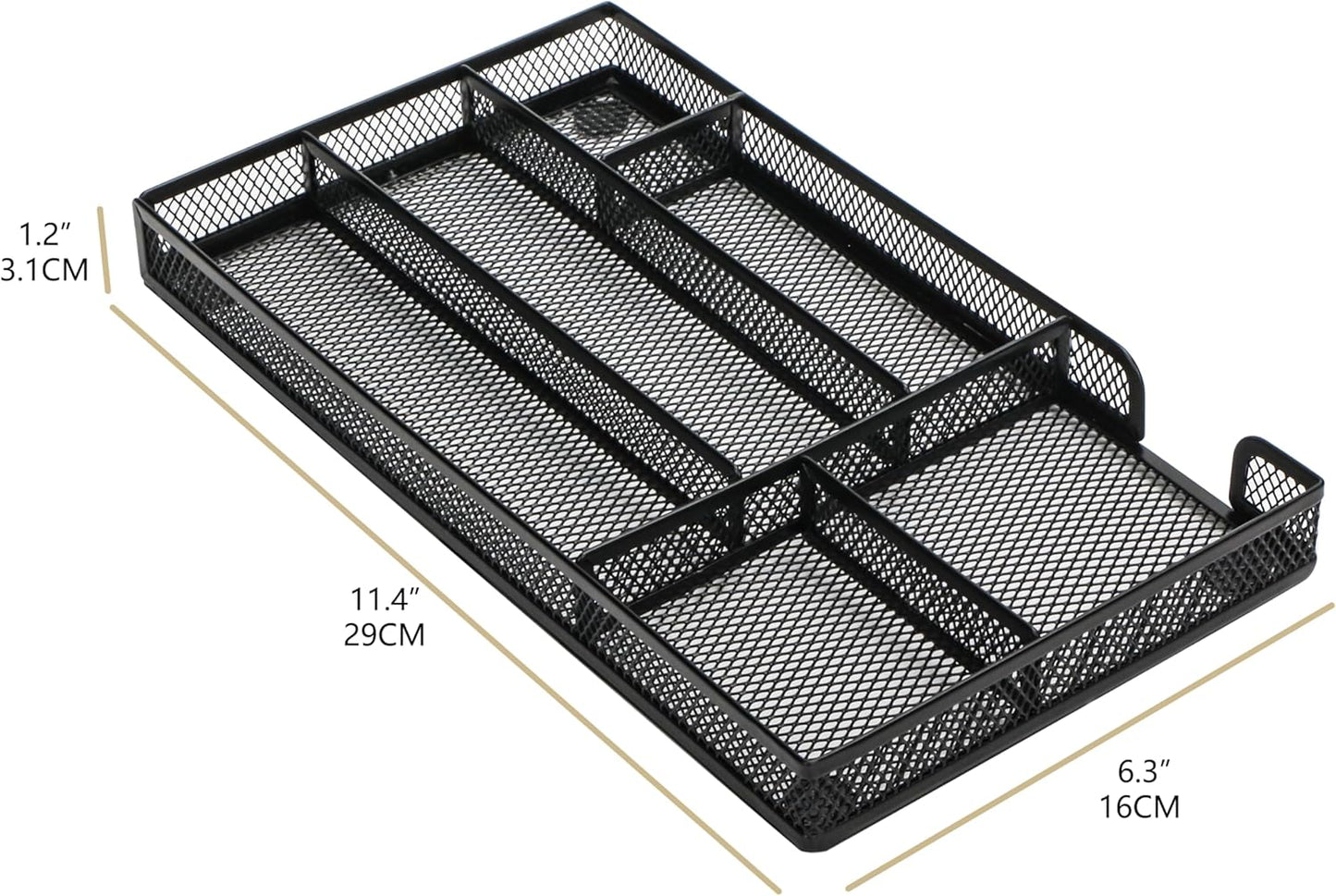 Annova Desk Drawer Organizer Tray for Office Organization - Metal Mesh - Storage Tray with Dividers for Pens, Desktop Accessories, Bathroom, Kitchen, Makeup and Office Supplies (Small, Gold)