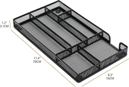 Annova Desk Drawer Organizer Tray for Office Organization - Metal Mesh - Storage Tray with Dividers for Pens, Desktop Accessories, Bathroom, Kitchen, Makeup and Office Supplies (Small, Gold)