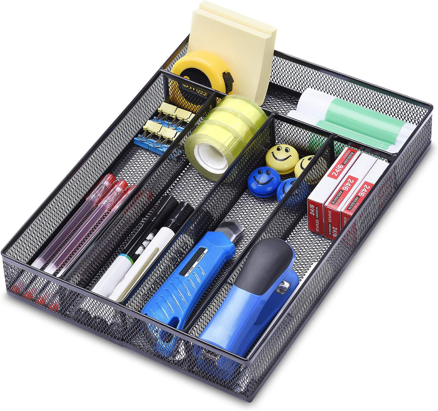 WuGeShop Expandable Office Drawer Organizer, 6 to 7 Compartments Adjustable Mesh Desk Drawer Organizer, Good Desk Organizer for Office Supplies and Art Supplies