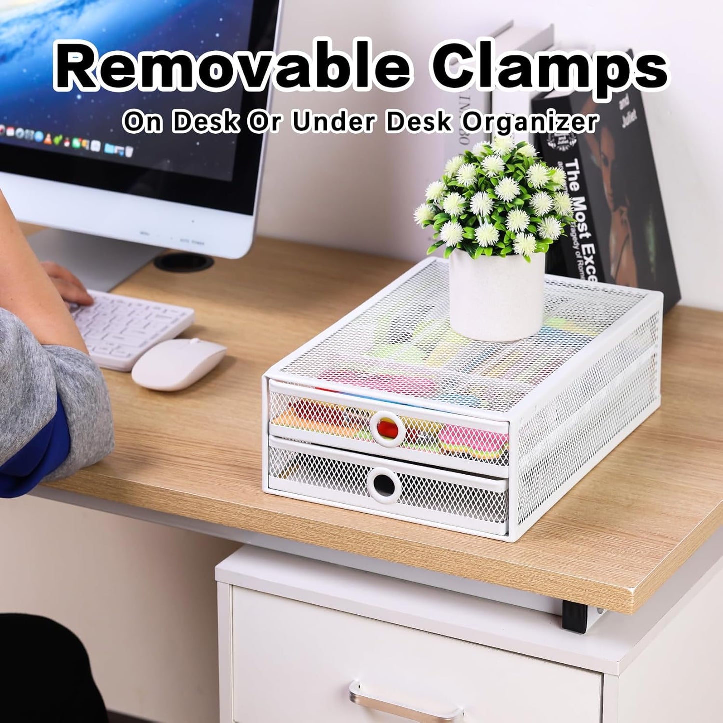 ROSYLINE Under Desk & Desktop Drawer Organizer - 2-Tier Metal Slide Out Drawers Organizer, Storage for Home Office Desk (Black)