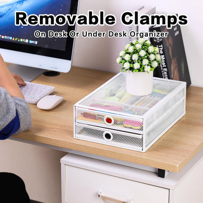 ROSYLINE Under Desk & Desktop Drawer Organizer - 2-Tier Metal Slide Out Drawers Organizer, Storage for Home Office Desk (Black)