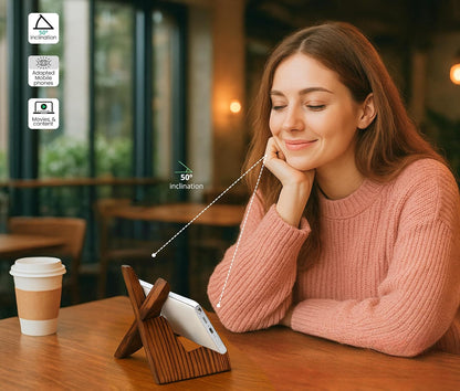 TOJTIK Phone Holder Wood, Small Phone Stand for Desk, Portable Cell Phone Holder for Smartphones & Mini Tablets, Wooden Desktop Organizer & Book Holder, iPhone Stand for 11/12/13 pro max & iPads