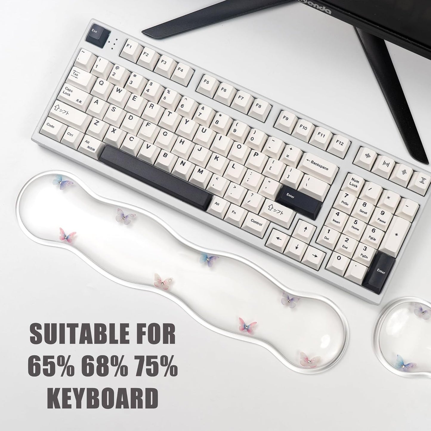 Gel Keyboard and Mouse Wrist Rest Set – Clear Wrist Rest for Computer Keyboard 60%/68%/75%, Comfort & Support for Typing and Gaming (Cute Butterfly)