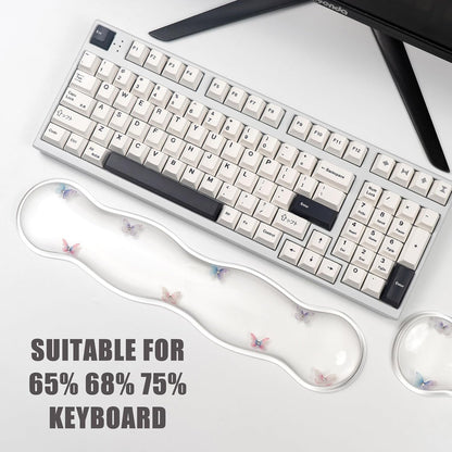Gel Keyboard and Mouse Wrist Rest Set – Clear Wrist Rest for Computer Keyboard 60%/68%/75%, Comfort & Support for Typing and Gaming (Cute Butterfly)