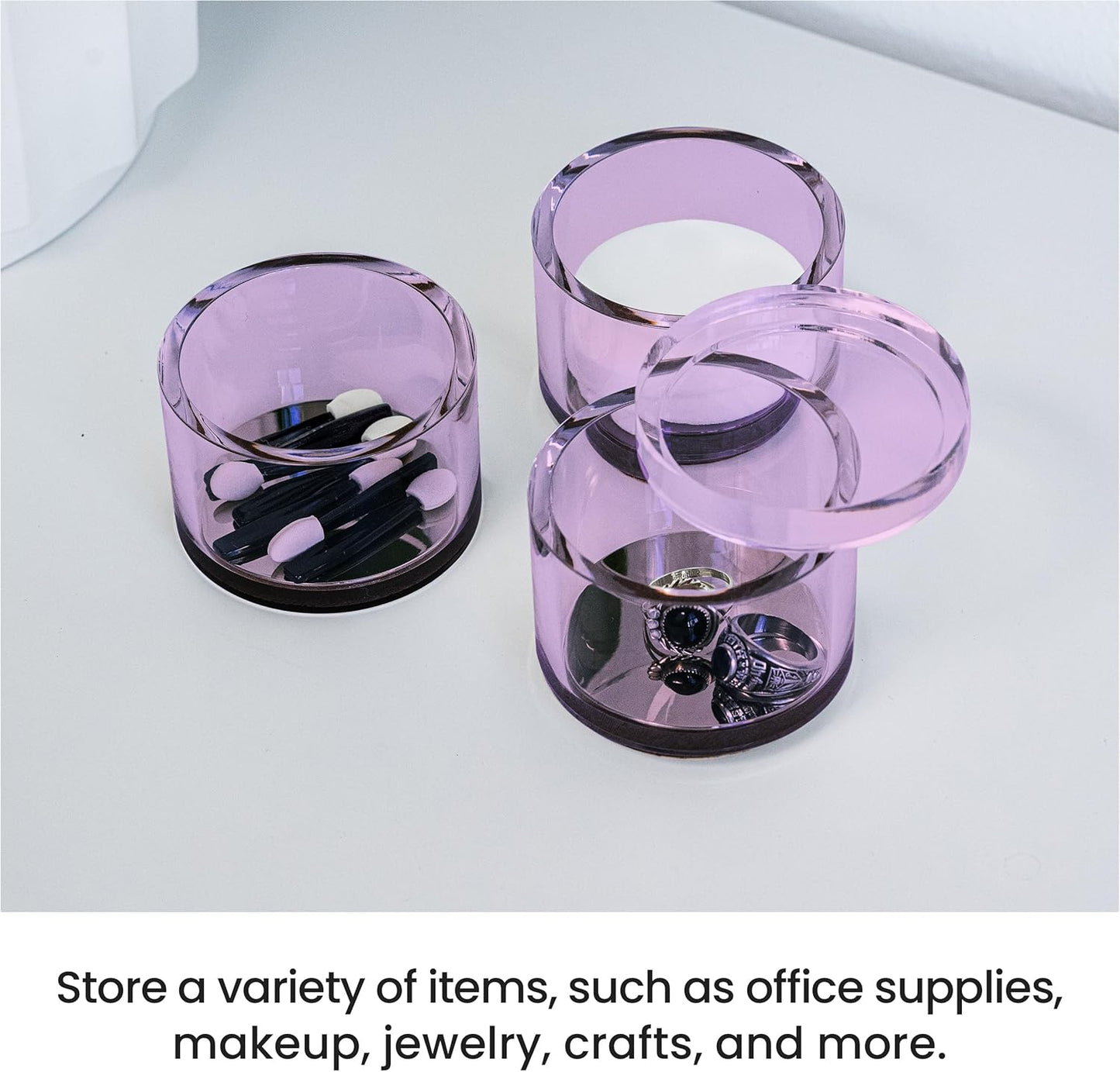OfficeGoods 3-Tier Stackable Acrylic Holder- Stylish Desk Organizer and Storage for Office or Home – Transparent Round Design with Gold Metal Base