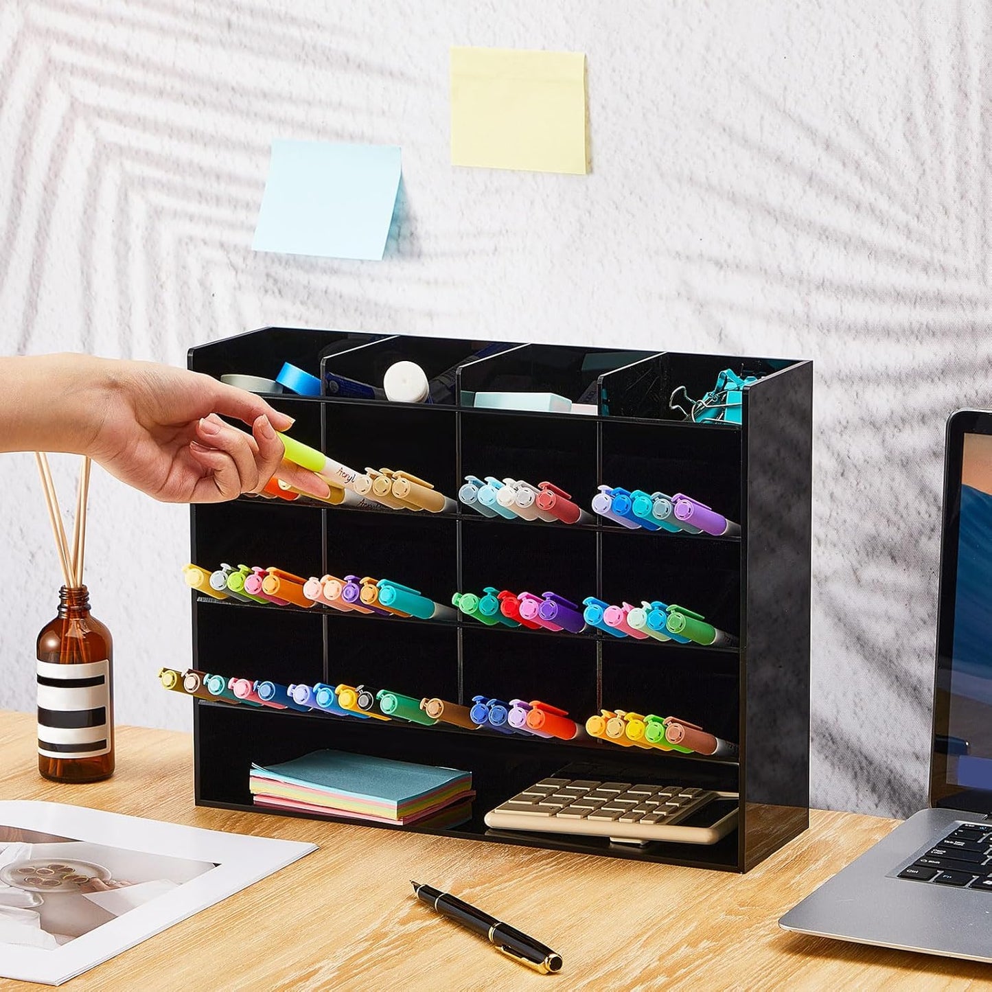 MotiMind Acrylic Pen Organizer Storage for 250 Markers Vertical Marker Organizer Acrylic Pen Display Holder for Office Desk Desktop Stationery Pencil Storage, Clear, 13 x 4 x 12.4 Inch