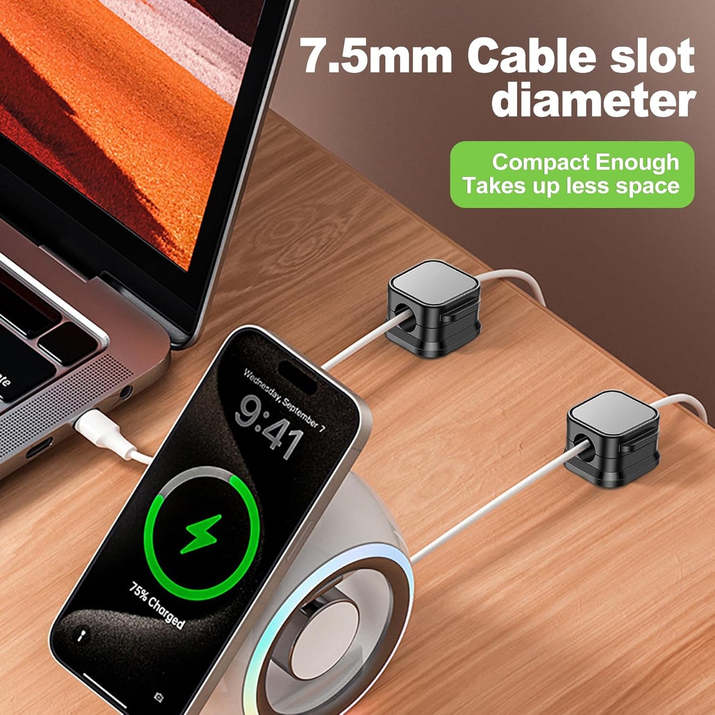12 Pack Magnetic Cable Clips, Adjustable Desk Cord Holder and Cable Organizer for Home, Office, Car, Nightstand, Adhesive Wire Holder for USB, Phone, and Desktop Management