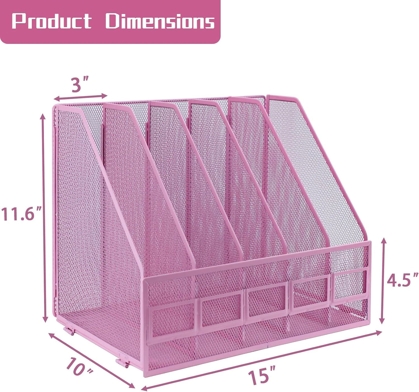 Desk Organizers, Metal Magazine File Holder with 5 Vertical Compartments Rack Binder File Organizer for Office Supplies, Home Workspace - Black