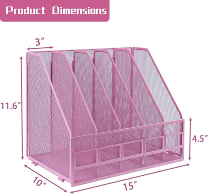Desk Organizers, Metal Magazine File Holder with 5 Vertical Compartments Rack Binder File Organizer for Office Supplies, Home Workspace - Black