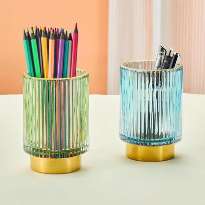 Makeup Brush Holder Organizer,Toothbrush Holders,Desk Pen Pencil Holder,Multifunctional Vintage Glass Brush Cup（L/Green/A3-6-US）