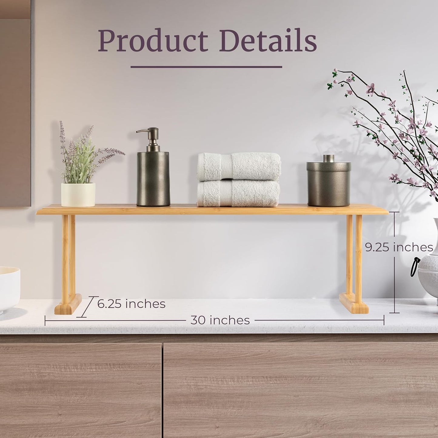 Bamboo Sink Shelf - Countertop Organizer Kitchen, Bathroom, Bedroom, Office - Space-Saving Storage for Soap, Sponges, and Cleaners by Lavish Home