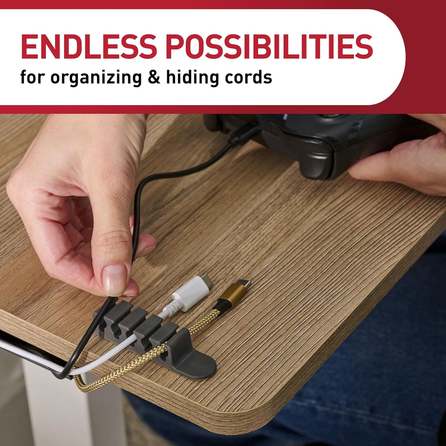 Command 5-Cord Clip Organizer, 4 Clips and 8 Medium Strips, White, 1 Clip Holds up to 5 Charding Cords, Great for Damage-Free Electronics Organization Under Desk or Wall Mount