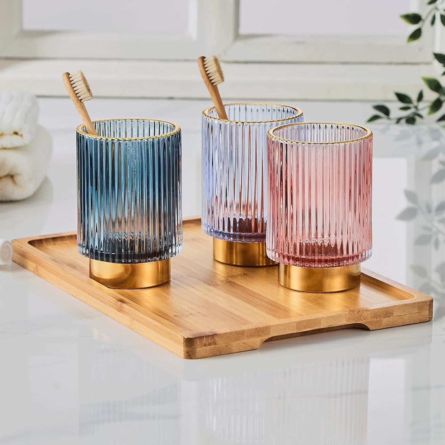 Makeup Brush Holder Organizer,Toothbrush Holders,Desk Pen Pencil Holder,Multifunctional Vintage Glass Brush Cup（L/Green/A3-6-US）