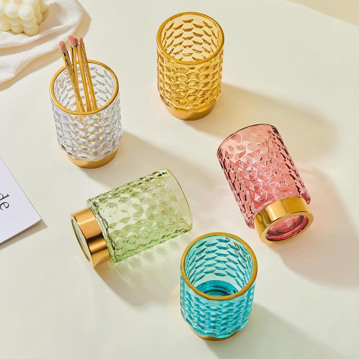 Makeup Brush Holder Organizer,Toothbrush Holders,Desk Pen Pencil Holder,Multifunctional Vintage Glass Brush Cup（A46-6-US）