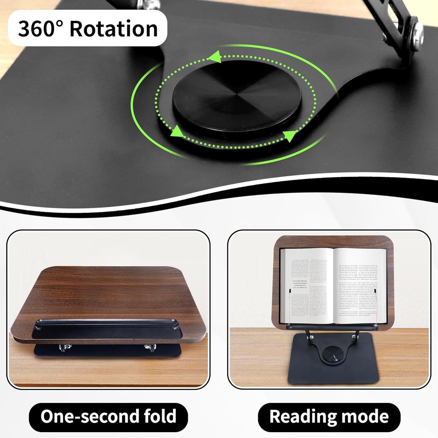 Book Stand for Reading, Multi-Angle & Height Book Holder with 360° Swivel Base, Lightweight Foldable Cookbook Stand for Kitchen, Office, Textbook, Recipe, Music Scores, Kindle, Tablet