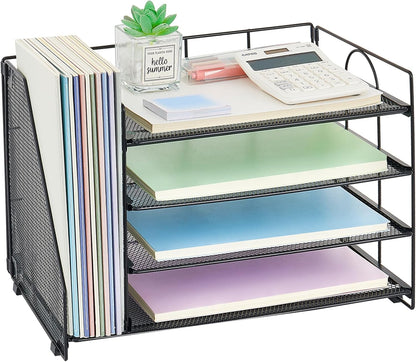 OPNICE Desk Organizer, 5-Tier Paper Organizer Letter Tray with Magazine Holder, Office Desk Accessories & Workspace Organizers, Desktop File Organizer for Office Supplies Storage, Black