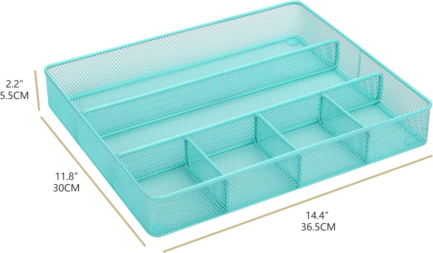 Annova Desk Drawer Organizer Tray for Office Organization - Metal Mesh - Storage Tray with Dividers for Pens, Desktop Accessories, Bathroom, Kitchen, Makeup and Office Supplies (Small, Gold)