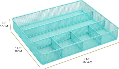 Annova Desk Drawer Organizer Tray for Office Organization - Metal Mesh - Storage Tray with Dividers for Pens, Desktop Accessories, Bathroom, Kitchen, Makeup and Office Supplies (Small, Gold)