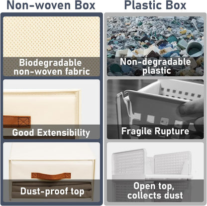 DIMJ Closet Organizers and Storage - Fabric Bins with Drawers for Closet Foldable Clothes Organizers with Clear Window, Stackable Storage Drawers Units for Bedroom, Living Room, 4-Pack, Grey