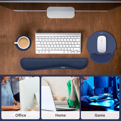 MOSISO Wrist Rest Support for Mouse Pad&Keyboard Set, Streamline Ergonomic Mousepad&Coaster Non-Slip Base Home/Office Pain Relief&Easy Typing Pad with Soft Cloth&Silicone Lining, Antique Green