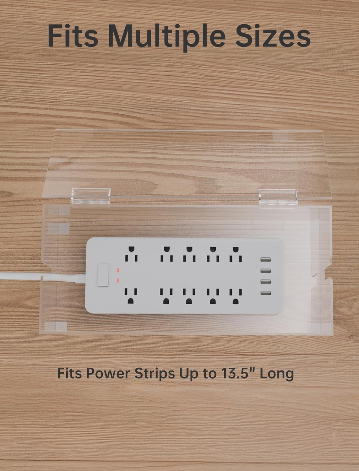 NiHome Large Clear Acrylic Cable Management Box, Power Strip Organizer with Ventilated Cover and Silicone Feet, Includes Reusable Ties, Transparent Cord Hider for Desk and Floor