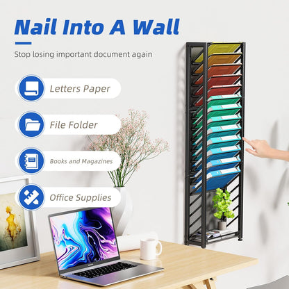 Simple Trending Wall File Organizer, Mesh 7-Tier Vertical Hanging File Holder, Desktop Metal Files Rack for Office and Home, Black