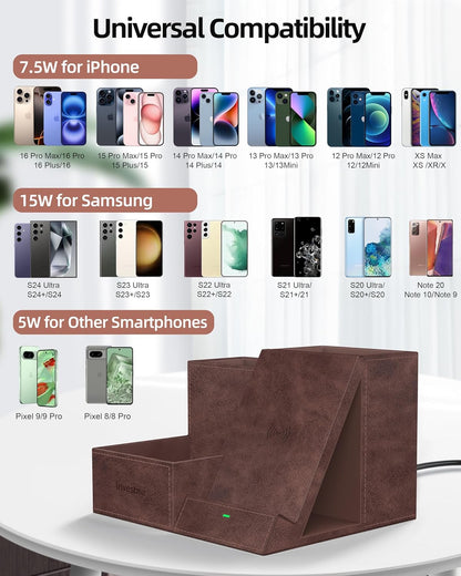 Wireless Charger with Desk Organizer, Pen Pencil Holder, Multifunctional Desktop Organizer, Office Supplies and Desk Accessories Organizer with 3 Compartments and 1 Phone Stand