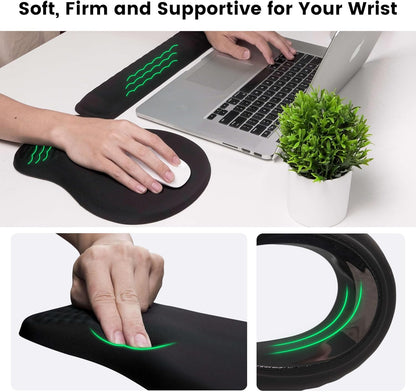 MEKASS Ergonomic Mouse Pad and Keyboard Wrist Rest Set, Super Soft Memory Foam Desk Wrist Support for Computer Keyboard, Non-Slip Arm Palm Rests Cushion for Typing Gaming Office Laptop Mac (Black)