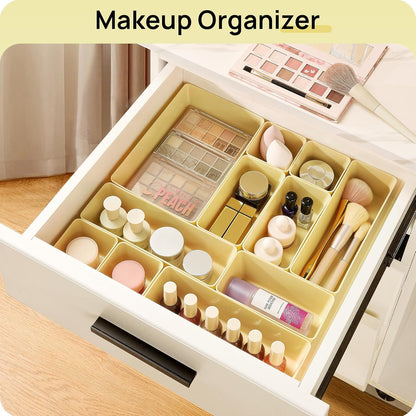 Vtopmart 25 PCS Clear Plastic Drawer Organizers Set, 4-Size Versatile Bathroom and Vanity Drawer Organizer Trays, Storage Bins for Makeup, Bedroom, Kitchen Gadgets Utensils and Office