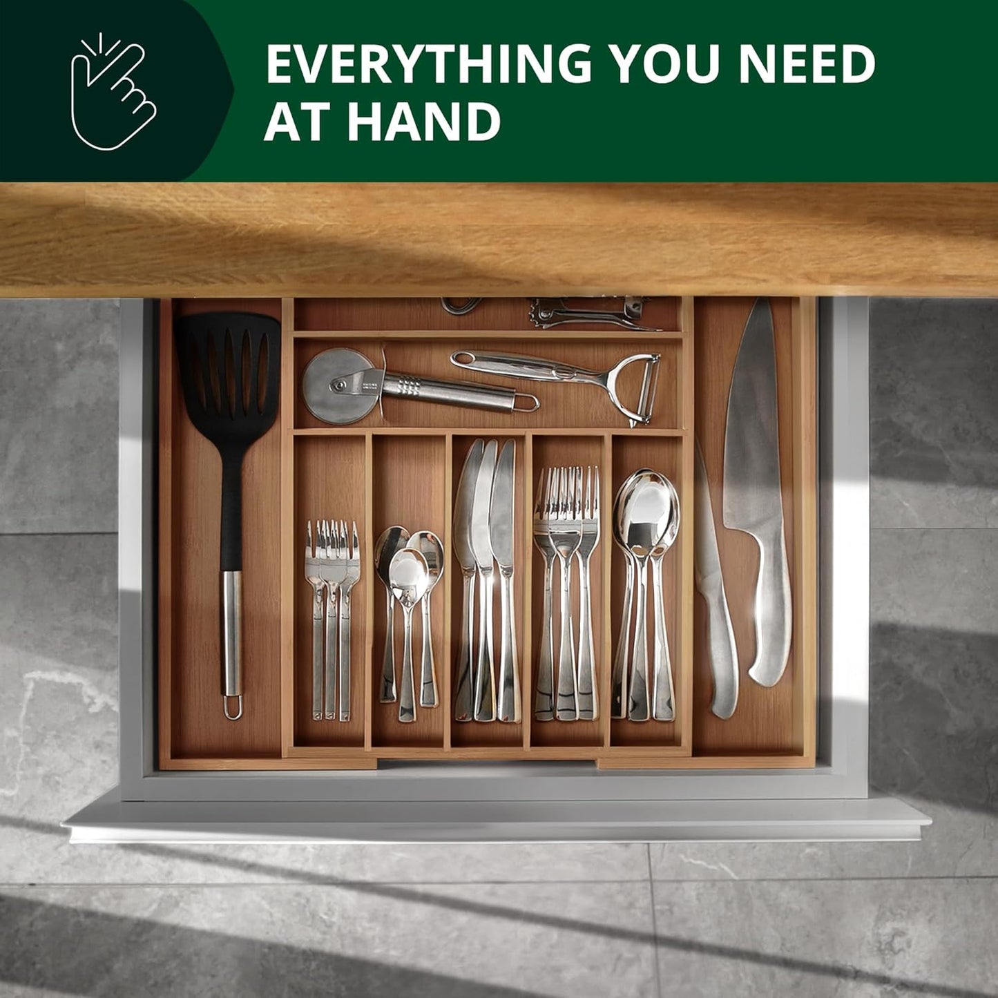 ROYAL CRAFT WOOD Luxury Bamboo Kitchen Drawer Organizer - Silverware Organizer, Utensil Holder & Cutlery Tray Drawer Dividers for Flatware (9 Slot, Natural)