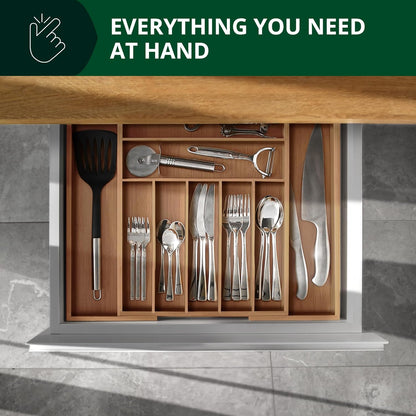 ROYAL CRAFT WOOD Luxury Bamboo Kitchen Drawer Organizer - Silverware Organizer, Utensil Holder & Cutlery Tray Drawer Dividers for Flatware (9 Slot, Natural)
