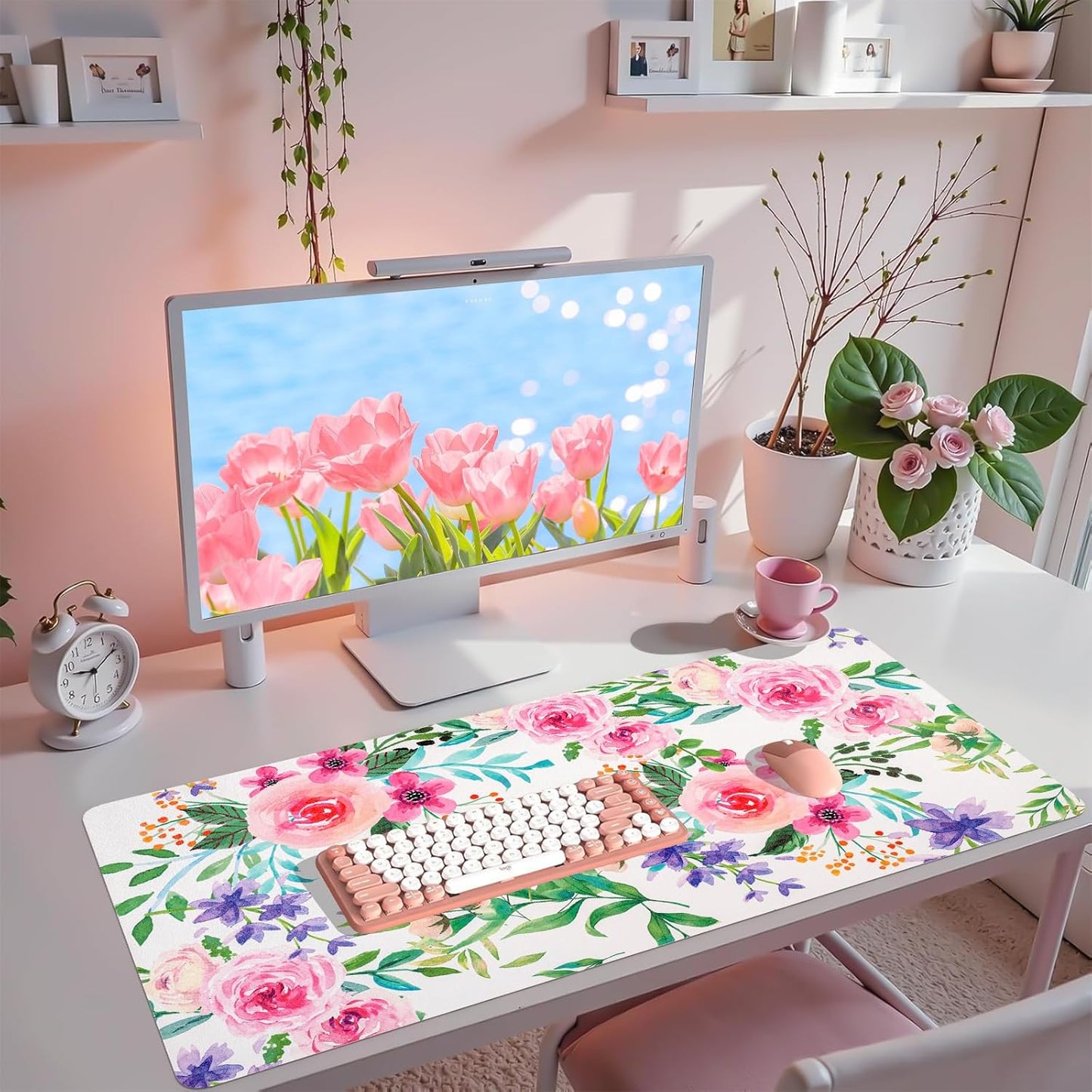 Wrist Rest for Computer Keyboard and Mouse, Ergonomic Design Wrist Support Pad for Keyboard, Soft Memory Foam Desk Pads Support Hand and Arm Easy Typing Pain Relief, 2 Piece Pad, Cream Pink