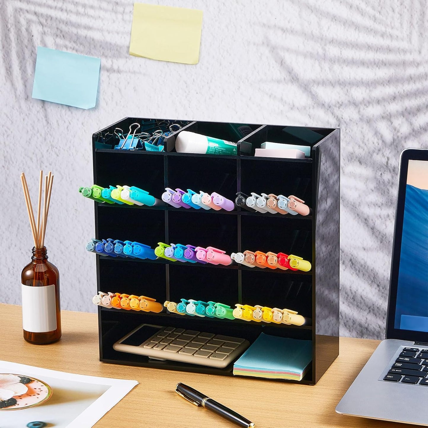 MotiMind Acrylic Pen Organizer Storage for 250 Markers Vertical Marker Organizer Acrylic Pen Display Holder for Office Desk Desktop Stationery Pencil Storage, Clear, 13 x 4 x 12.4 Inch