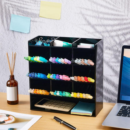 MotiMind Acrylic Pen Organizer Storage for 250 Markers Vertical Marker Organizer Acrylic Pen Display Holder for Office Desk Desktop Stationery Pencil Storage, Clear, 13 x 4 x 12.4 Inch