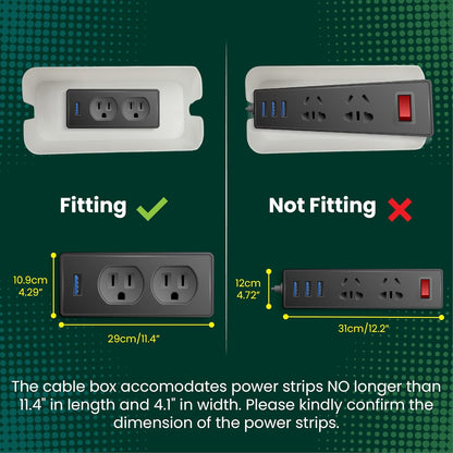 Cable Management Box, 7 Holes, 12x5x4.5 inches, Wooden Lid Cable Organizer Box for Desk to Hide Power Strips, Tv Wires, ABS Material Cord Cover (2 Holes)