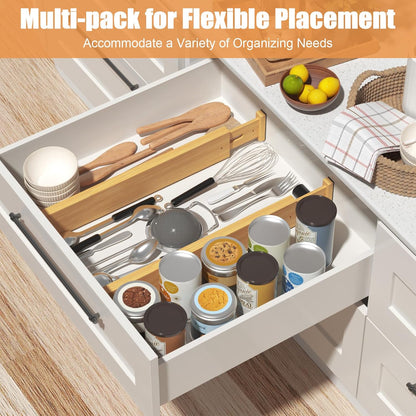 Bamboo Drawer Dividers,17-22" Adjustable Kitchen Drawer Organizer for Clothes,4 Pack Expandable Drawer Organization Separators for Bedroom,Bathroom,Dresser and Office,Natural